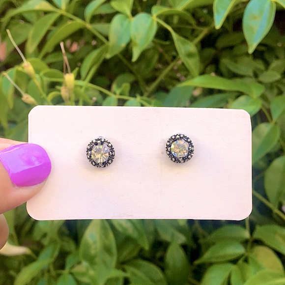 Black, Silver + Classic Clear Crystal Boho Stud Earrings - Picture 2 of 7